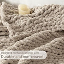 Chunky Knit Blanket Throw, 100% Hand Knit Throw Blanket Handmade Chenille Cable Knit Throw for Couch, Stylish Cozy Soft Rope Knot Crochet Blanket for Home Decor, Beige Linen, 50x60 Inches by CozyNest Decor