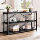 LVB Black Console Table, Modern Entryway Table for Hallway Living Room, Industrial Sofa Table Behind Couch, Farmhouse Wooden Metal Entry Table for Foyer with 3-Tier Storage Shelves, Black Oak, 55 Inch by CozyNest Decor
