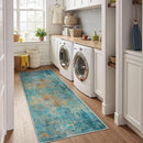 Washable Area Rugs 2'x10' Non-Slip Modern Abstract Soft for Living Room Entryway Bedroom Nursery, Print Pattern, Teal Blue Green Orange Rust Red Colorful by TinyTreasures Baby Boutique