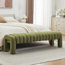 63" Bedroom Bench, Upholstered Entryway Bench, Modern End of Bed Ottoman with Solid Wood Legs and Adjustable Foot Pegs for Entryway, Dining Room and Living Room, 440lbs (Green Boucle) by CozyNest Decor