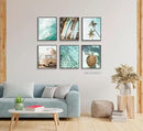 EVPYXFUT Set of 6 Tropical Beach Canvas Wall Art Surf Poster Summer Ocean Coastal Pictures Turtle Print Palm Tree Surfboard Gallery Paintings Nautical Bus Wall Decor for Bedroom Bathroom Unframed by CozyNest Decor