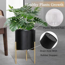 ARNIS Modern Planter Pots, Set of 2 Round Large Planters with Stand, Decorative Planters, Metal Pots with Drainage Holes for Living Room, Office, Garden or Balcony, 8.25 &10.5 Inch, Black & Gold by CozyNest Decor