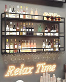 59" Large Wine Rack Wall Mounted with Bottle Glass Holder, 3-Tiers Metal Liquor Floating Shelves with LED Light, Wall Bar Shelf for Home, Restaurant, Commercial Bar, Kitchen Storage Display by CozyNest Decor