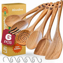Riveira's 6-Piece Kitchen Essentials - Wooden Spoons for Cooking and Comprehensive Cooking Utensils Set by CozyNest Decor