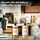 Olive Oil Dispenser Bottle - Includes 55 Kitchen Essential Labels - Cooking Oil Bottles for Kitchen, Coffee Syrup Dispenser - Pourer Spout with 11.8 fl oz Glass Container Cruet - 2pcs, Gold by CozyNest Decor