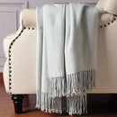CUDDLE DREAMS Silk Throw Blanket with Hand-Knotted Fringe, Natural, Soft & Breathable (Herringbone Blue) by CozyNest Decor