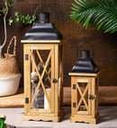 Farmhouse Wooden Metal Candle Lantern Set of 2, Rustic Large Decorative Floor Lanterns, Indoor/Outdoor Hurricane Lantern for Home Decor (No Glass) by CozyNest Decor