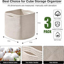 11 Inch Cube Storage Bins, Organizer Bins, Woven Cotton Rope Baskets for Storage, Storage Baskets for Organizing Shelves, White Basket for Toys, Off White (Pack of 3) by CozyNest Decor