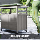 Outsunny Outdoor Grill Cart with Wheels and Storage, Solid Wood Outdoor Kitchen Island with Stainless Steel Top, Movable Bar Cart with Spice Rack, Side Handle, Integrated Hole for BBQ, Gray by CozyNest Decor