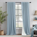 Total Blackout Linen Curtains 96 Inches Long for Bedroom 8 Foot Tall Heavy Thermal Rustic Country Light Blue Black Out Curtains for Living Room Window Drapes Stone Blue Gray Greyish Back Tab 2 Panels by CozyNest Decor