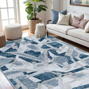 Modern Abstract Blue 5X7 Area Rug for Living Room Bedroom Washable, with Non-Slip Rubber Backing Print Faux Wool Thin, Throw Large Carpet for Kids Playroom Dining Room Pet & Child Friendly by CozyNest Decor