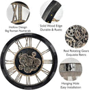 27 inch Large Real Moving Gears Wall Clock with Toughened Glass Cover, Oversized Solid Wood Retro Farmhouse Clock, Giant Decorative Rustic Wall Clock for Living Room Home Kitchen Office (Black) by CozyNest Decor
