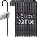 VVOKGO Rebar Stakes 24 Inch J Hook Heavy Duty Ground Anchors (32pcs), 3/8 Inch Diameter Metal Steel Extra Long Fence Stakes with Chisel Point End for Greenhouse, Gazebo, Carport, Camping Tents, Black by CozyNest Decor