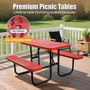 4FT Metal Picnic Tables for Outdoors, Commercial Rectangular Picnic Table and Bench Set for Outside, Patio, Garden, Backyard, Porch, Surface Mount, Red by GreenHaven Gardens