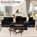 142.5" U Shaped Couch, Modular Sectional Sofa, 3-Seater Comfy Cloud Couch with Movable Ottoman, Deep Seat Couches for Living Room, Chenille, Black by CozyNest Decor