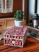 Decorative Wooden Storage Box with Mother of Pearl Inlay – Elegant Floral Design – Perfect for Home Décor in Living Room, Dining Area, or Bedroom (Red, 12x8x5 inches) by CozyNest Decor