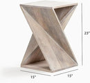 Modern Hand Made One-of-a-Kind Carved Mango Wood End Table, Farmhouse Side Table,Farmhouse End Table,Living Room,Bedroom, Accent Table, Contemporary Architectural Designed Whitewash,Assembled by CozyNest Decor