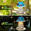 Mushroom Solar Bird Feeders for Outdoors Hanging Metal Wild Bird Feeder Garden Lantern with S Hook for Garden Decoration Blue by GreenHaven Gardens