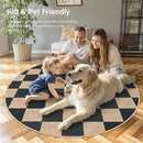 Lahome Checkered Round Rugs 6ft, Outdoor Patio Easy Jute Rug Indoor Outdoor Circle Carpet, Farmhouse Nature Non Shedding Non Slip Washable Black Carpet for Living Room Entry Deck by CozyNest Decor