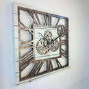 The Gears Clock 24'' Inch Square Real Moving Gear Wall Clock Vintage Industrial Oversized Rustic Farmhouse (White Farmhouse) by CozyNest Decor