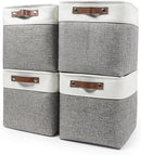 13x13 Cube Storage Bins, Collapsible Fabric Storage Box, 4 Pack Closet Baskets with Handles for Organizing, Shelf, Toys, Clothes, Home, Office, Nursery (Grey&White) by TinyTreasures Baby Boutique