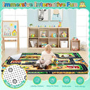 Kids 6x9 Ft Construction Site Play Rug, Baby Play Mat, Tufted Wool & Rubber, Non-Slip, Stain & Fade Resistant, Machine Washable, Rustic Cartoon Construction Site Pattern by CozyNest Decor