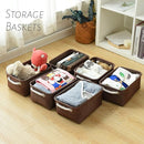 TheWarmHome Storage Basket for Organizing - 12x8x5 inch Small 6 Pack Collapsible Storage Bin for Shelves with Handles, Canves Storage Box for Cloth Closet Organizer Gift Toy (Brown) by TinyTreasures Baby Boutique