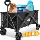 Collapsible Wagon Carts with Large Capacity, Foldable Grocery Cart with Side Pockets for Outdoor,Utility Beach Wagons Heavy Duty,300lb Load-Bearing for Camping, Garden, Sports, Shopping-Black by GreenHaven Gardens
