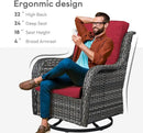 5 Piece Outdoor Patio Furniture Set - Wicker Furniture Patio Conversation Set, Outdoor Swivel Rocker Chairs with 3-Seater Sofa and 2 Ottomans for Small Space, Red Cushion by GreenHaven Gardens