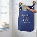 Fine Living Co. Large Hanging Laundry Hamper with Over Door Hooks & Adhesive, Durable Space Saving Laundry Bag with Zipper and Wide Open Top, Hanging Dorm Laundry Hamper (Navy Blue with Print-XL) by CozyNest Decor