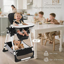 Kinder King Convertible Baby High Chair, Adjustable Feeding Chair for Babies and Toddlers with Removable Double Tray, Simple Compact Fold for Space-Saving, 2 Built-in Wheels, Easy to Clean, Black by TinyTreasures Baby Boutique