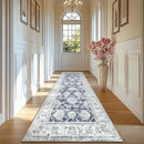jinchan Long Hallway Runner Rug 2x12 Machine Washable Runner Rug Dark Blue Vintage Floral Design Non-Slip Ultra-Thin for Kitchen Laundry Room Bedroom Farmhouse (2‘x12',Dark Blue) by TinyTreasures Baby Boutique