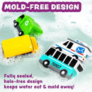 Tub Works® Vehicles™ Bath Cars Mold Free Bath Toys, 6 Pack | Sealed, No Hole Bath Toys Design Keeps Moisture Out | Soft, Squeezable & Float on Water | Fun Baby & Toddler Bath Toys | City Car Bath Toys by TinyTreasures Baby Boutique