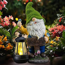 Garden Gnome Outdoor Statues with Solar Lights,Resin Flocked Solar Gnome Statue Holding Lantern,Outdoor Gnomes Decorations for Garden, Patio Gnome Gifts for Mom by CozyNest Decor