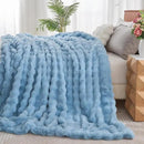 Lotus Karen Faux Fur Throw Blanket Sky Blue - Big Bubble Rabbit Fluff Blanket for Couch Bed Sofa,Softest Fluffy Fuzzy Cozy Blanket,Thick Furry Plush Shaggy Warm Blankets for Women,90x90 Inches by CozyNest Decor