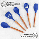 Zulay Kitchen Non-Stick Silicone Cooking Utensils Set with Acacia Wood Handles - 5 Piece Set - Heat Resistant to 464F - Dark Blue by CozyNest Decor