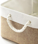 Fabric Storage Baskets - Rectangular Baskets for Organizing Fabric, Shelves & Decorative Use (White & Khaki) by TinyTreasures Baby Boutique
