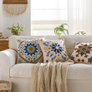 Embroidered Throw Pillow Cover 18x18 Classic Boho Floral Pattern Pillows Cover Outdoor Decorative Pillowcase,Durable Cozy Textured Cushion Case for Sofa Couch Bed Living Room,Blue Orange by CozyNest Decor