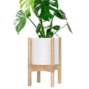 D'vine Dev Planter Pot with Stand - 8 Inch Plastic Cylinder Flower Pot with Wood Planter Holder for Indoor, Matte White Pot + Natural Stand, 55-C-J-1 by GreenHaven Gardens