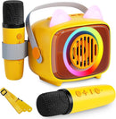 BIGASUO Karaoke Machine for Kids, Mini Portable Bluetooth Speaker with 2 Wireless Microphones and LED Lights, Kids Toys Ideal Gifts for Girls & Boys Birthday Home Party Yellow-2Pack by TinyTreasures Baby Boutique