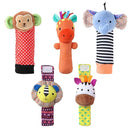 The Peanutshell Sock Rattles Set of 5 - Girl Boy Rattle Socks, Baby Toys 0-6-12 Month, Animal Newborn High Contrast Baby, Infant, Newborn Toys 0-3 0-6 Months Old Babies - Safari by TinyTreasures Baby Boutique