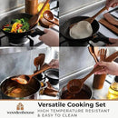 Wooden Spoons for Cooking – Wooden Cooking Utensils Set with Holder, Spoon Rest & Hooks, Teak Wood Nonstick Kitchen Cookware – Durable Set of 12pcs by Woodenhouse by CozyNest Decor