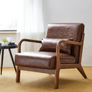 Glitzhome 30.75 "H Mid Century Coffee Accent Armchair, Single Reading Armchair PU Leather Lounge Chair with Walnut Ruberwood Frame by CozyNest Decor