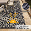 OLANLY Outdoor Rug Waterproof 9x12 ft Clearance, Reversible Outdoor Plastic Straw Rug with Floral Pattern, RV Mat for Patio, Camping, Balcony, Deck, Backyard, Black & Beige by CozyNest Decor