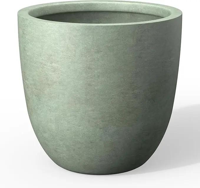 Kante 14 Inch Dia Round Concrete Planter, Indoor Outdoor Large Plant Pot with Drainage Hole and Rubber Plug for Home Patio Garden, Mint Green