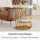 Tribesigns Gold Round End Table: 2 Tiers Faux Marble Side Table with Storage Shelf, Modern White Gold Bedside Nightstand, Metal Arc-Shaped Frame Accent Table for Living Room, Bedroom by CozyNest Decor