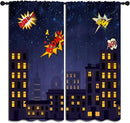 Super Hero Rod Pocket Blackout Curtains for Boy Girl Bedroom, Exploding City Starry Cartoon Skyline Home Energy Efficient Light Filtering Window Curtain for Living Room, 42x63 inch by TinyTreasures Baby Boutique