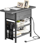 End Table with Charging Station, Flip Top Nightstand with USB Ports and Outlets,Couch Side Table with Fabric Bag and Hooks, Bedside Table for Space Saving, Living Room, Bedroom (Grey) by CozyNest Decor