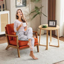 Karl home Accent Chair Wide Armrest Mid-Century Lounge Chair Linen Fabric Armchair with Lumbar Pillow & Solid Wood Frame for Living Room, Bedroom, Balcony, Burnt Orange by CozyNest Decor
