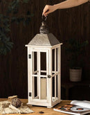 TIMRIS Large Rustic Wooden Decorative Lantern Set of 2, Modern Farmhouse Distressed Whitewash Floor Candle Lanterns, Indoor/Outdoor Hanging Lanterns for Home Decor (No Glass) by CozyNest Decor